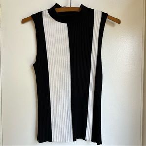 Bar III contemporary striped mock neck sleeveless sweater